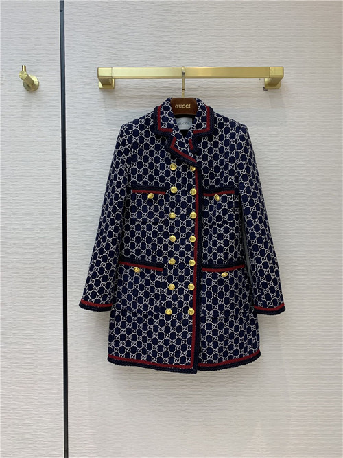 gucci double-breasted GG tweed coat