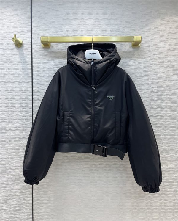 prada hooded short down jacket