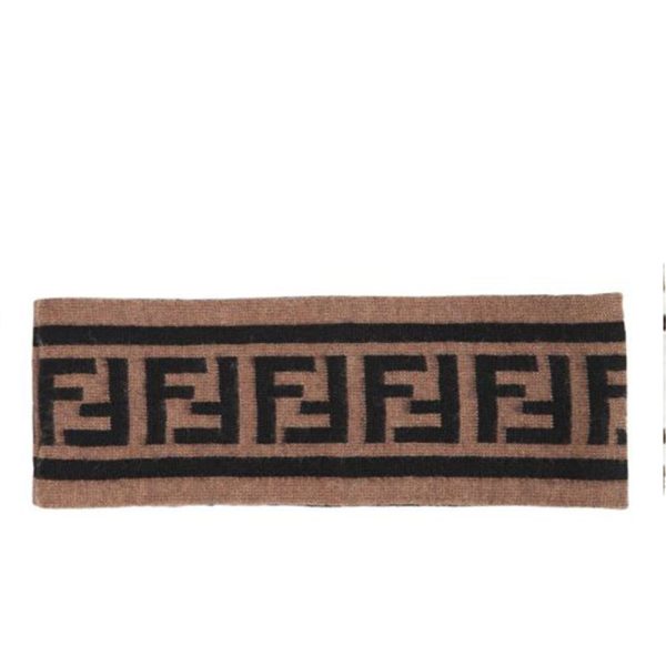 Fendi FF Wool Jacouard Knit Headband (Brown)