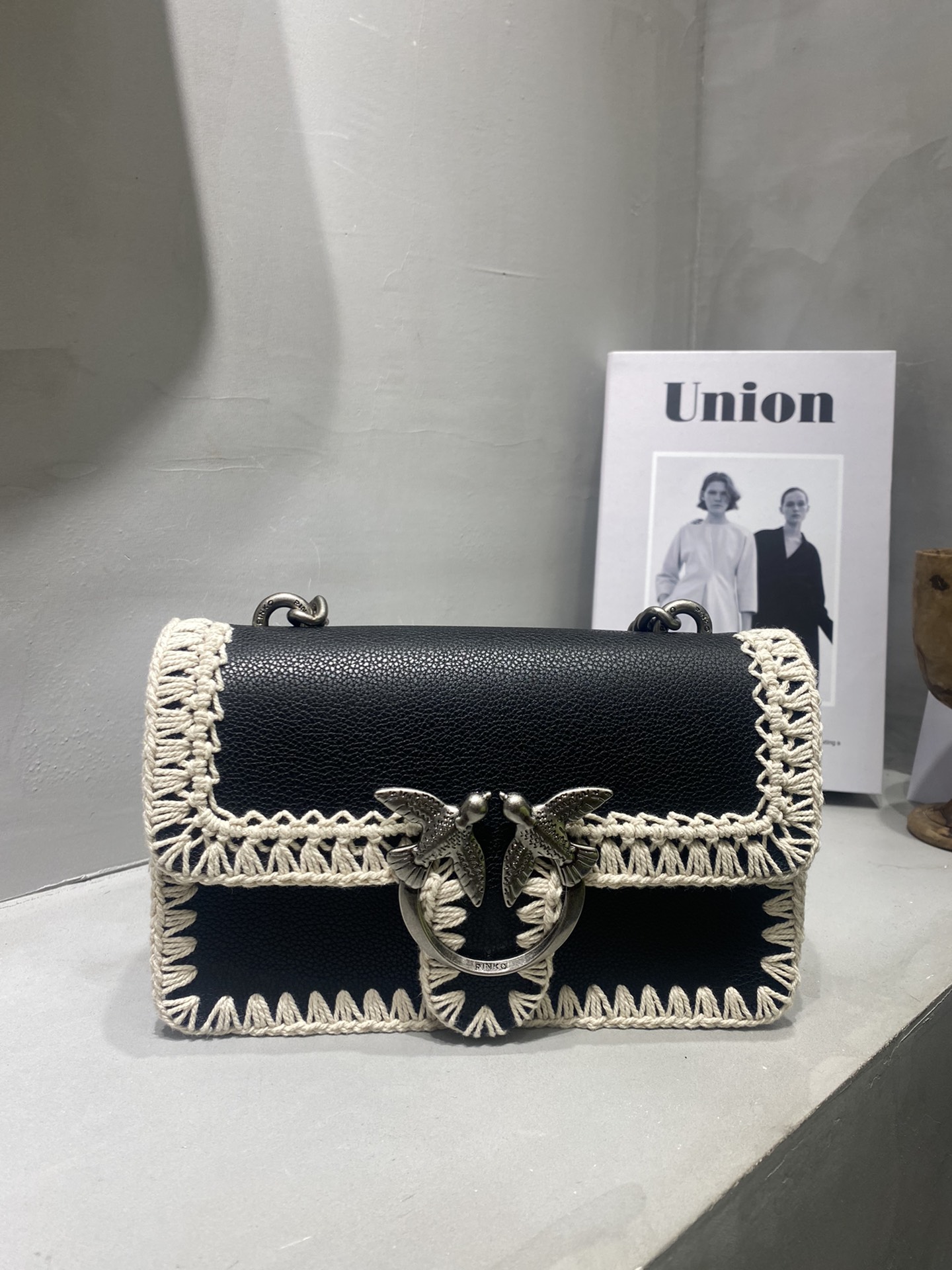 Celebrities with the same style PINKO spring and summer new woven mini bird swallow bag 1P222DY6XY