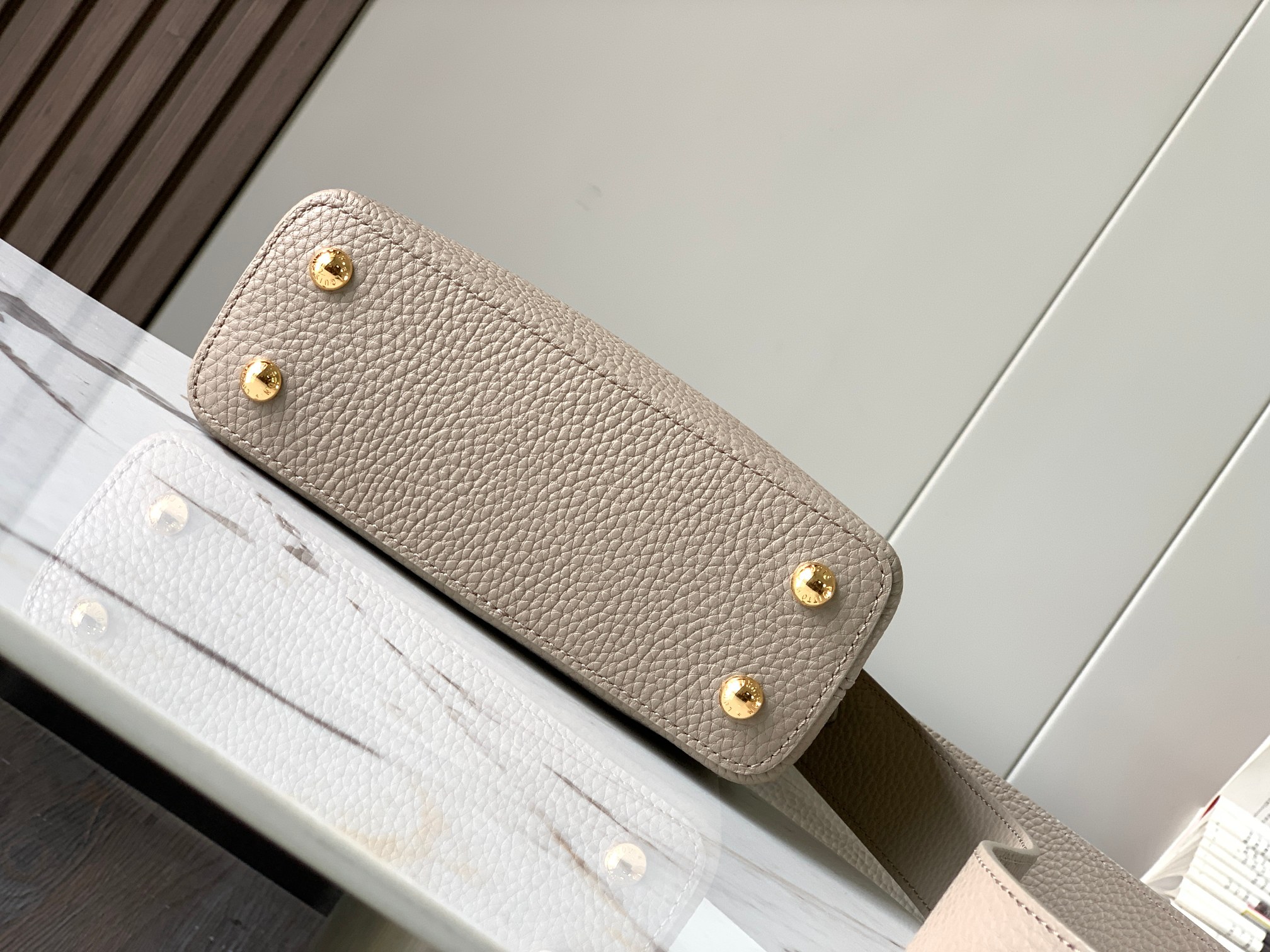 Premium M81410 Elephant Grey with Python Gold BuckleCapucines BB ha - Image 5