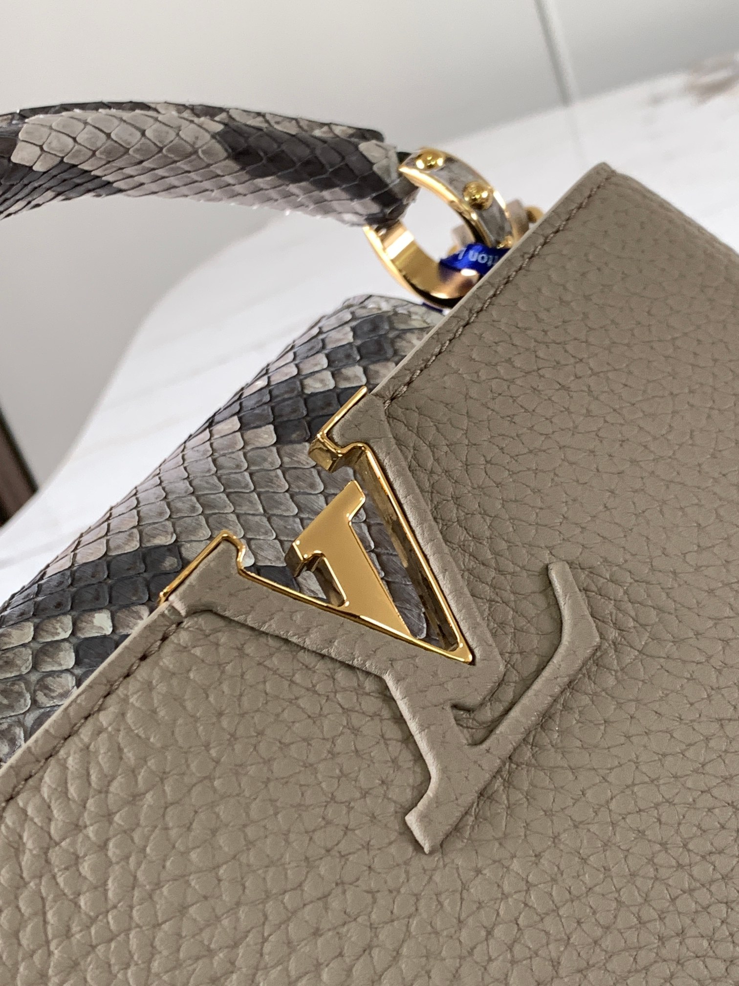 Premium M81410 Elephant Grey with Python Gold BuckleCapucines BB ha - Image 6