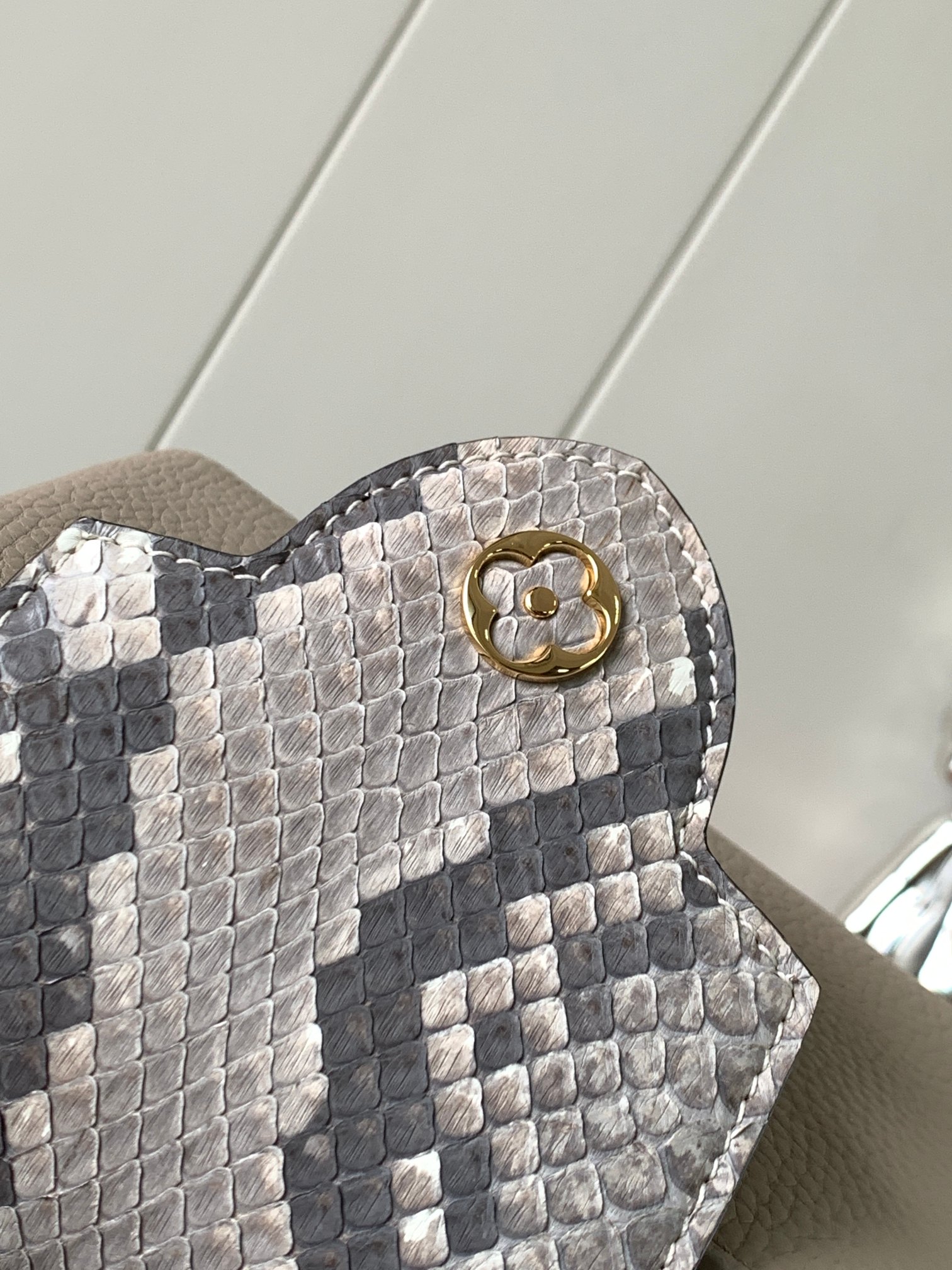 Premium M81410 Elephant Grey with Python Gold BuckleCapucines BB ha - Image 8