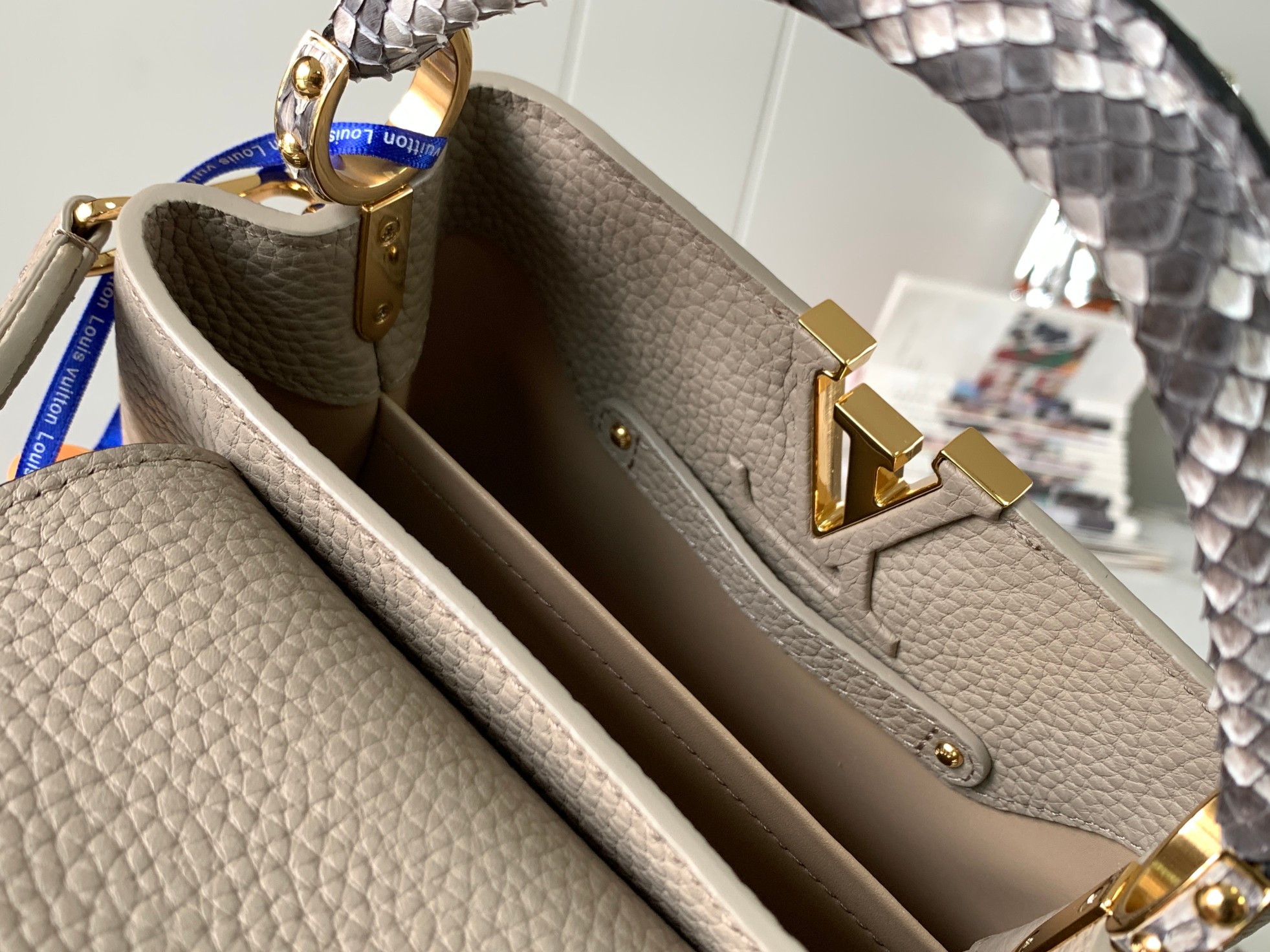 Premium M81410 Elephant Grey with Python Gold BuckleCapucines BB ha - Image 9