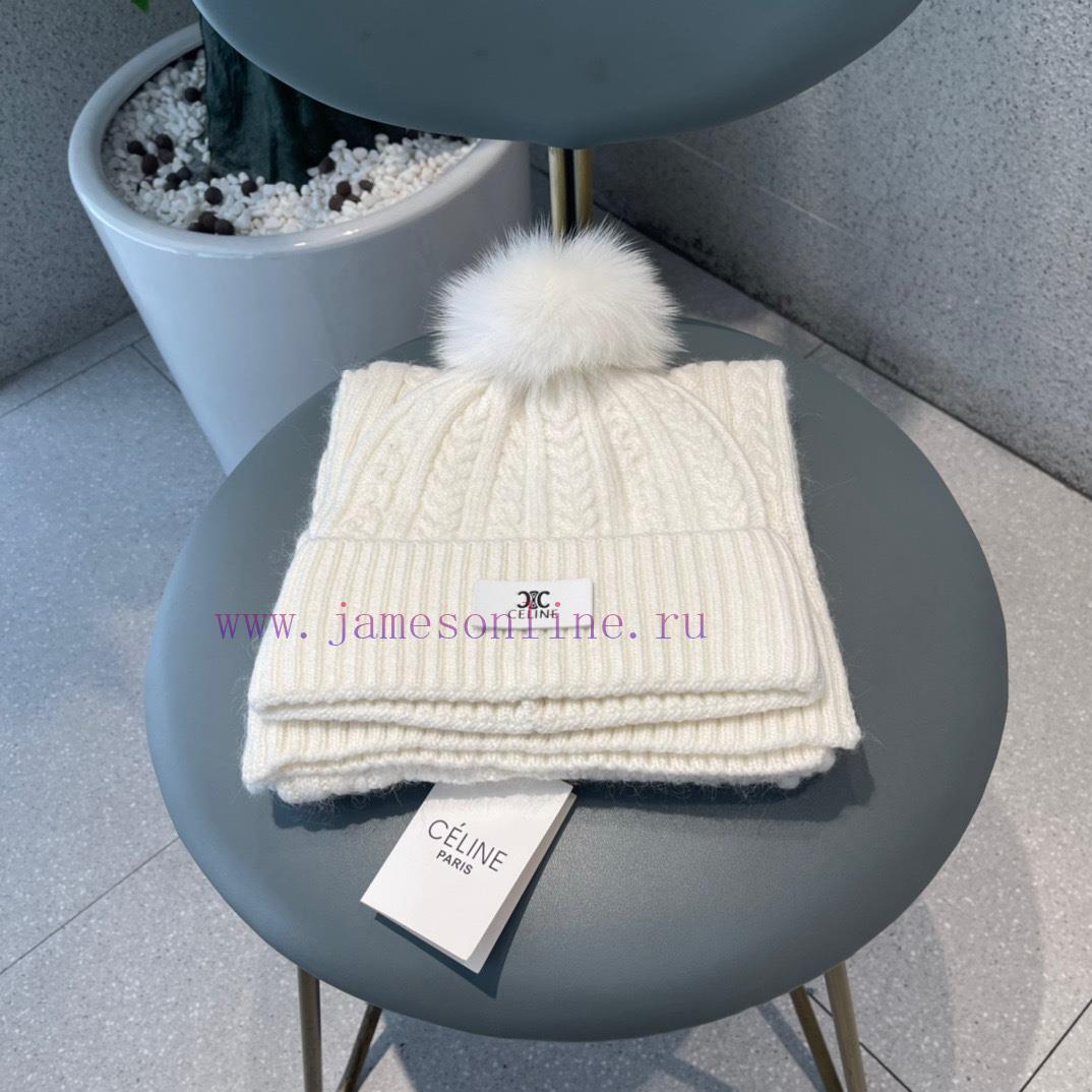 Celine wool set hat paired with fox wool ball classic set hat scarf warm and super comfortab1mqs1c3e - Image 2