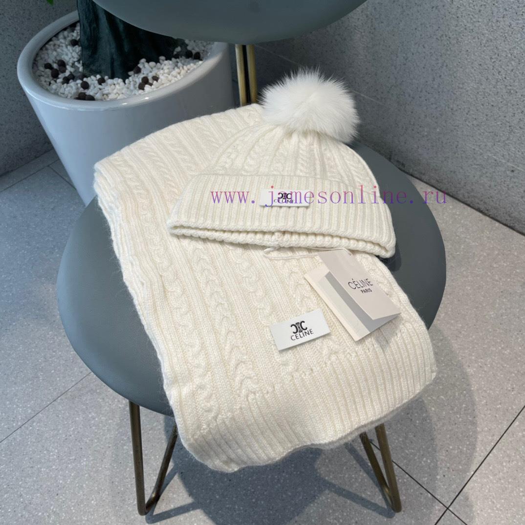 Celine wool set hat paired with fox wool ball classic set hat scarf warm and super comfortab1mqs1c3e - Image 3