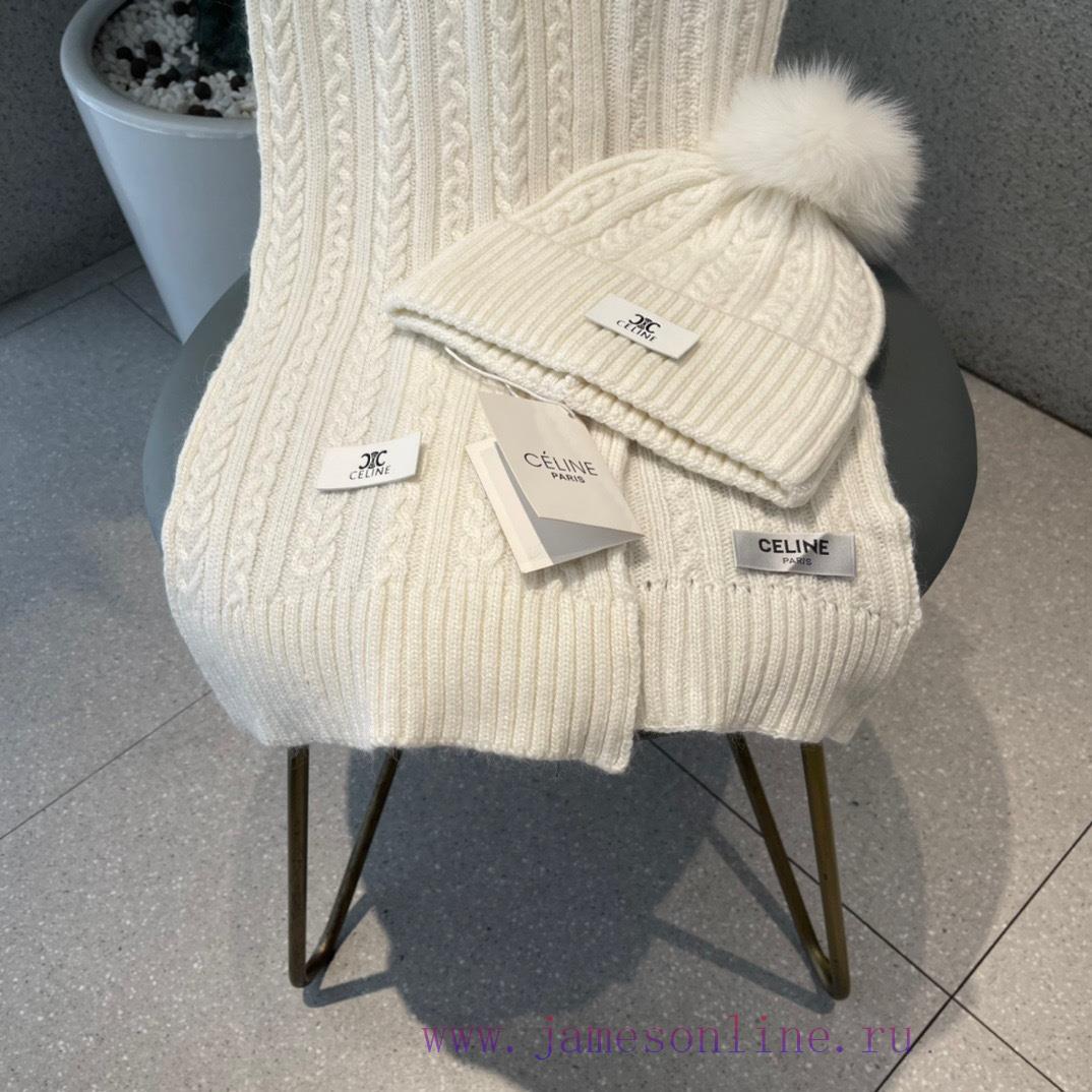 Celine wool set hat paired with fox wool ball classic set hat scarf warm and super comfortab1mqs1c3e - Image 9