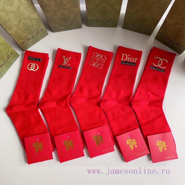 PackagingRed Red Socks GUCCI Gucci ? A box of five pairs of new classic hot stamping medium favdudrc