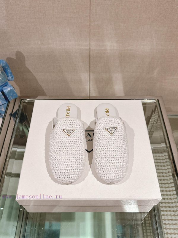 -24Ss new Prada woven round headed flat bottomed M ü ller half slippersThe upper of this Le g2tuzwko