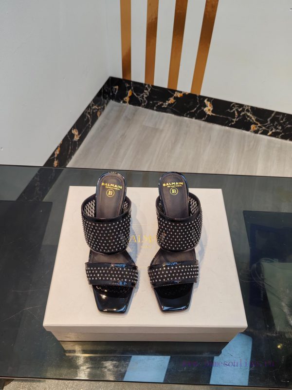 Balmain 2024 Spring/Summer Fashion Mesh Diamond High Heels SlippersBrand Balmain ??????? by zicg2wir