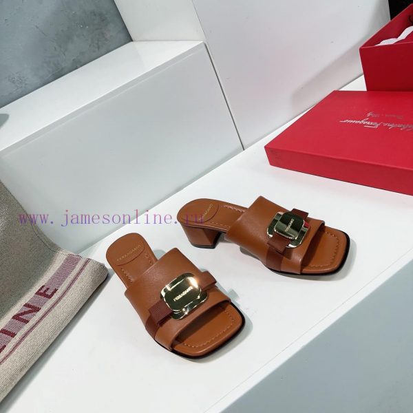 High quality salvatore Ferragamo/Ferragamo 24 spring/summer new Viva thick heel open toe slivtagj5k4