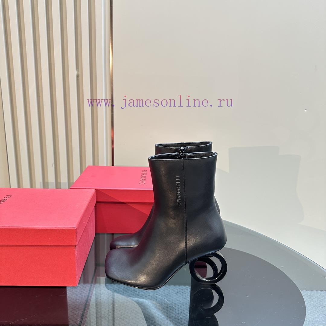 FERRAGAMO square toe fashion bootsUnique sculptural heel with same tone finish, adorned with4k6olgft - Image 2