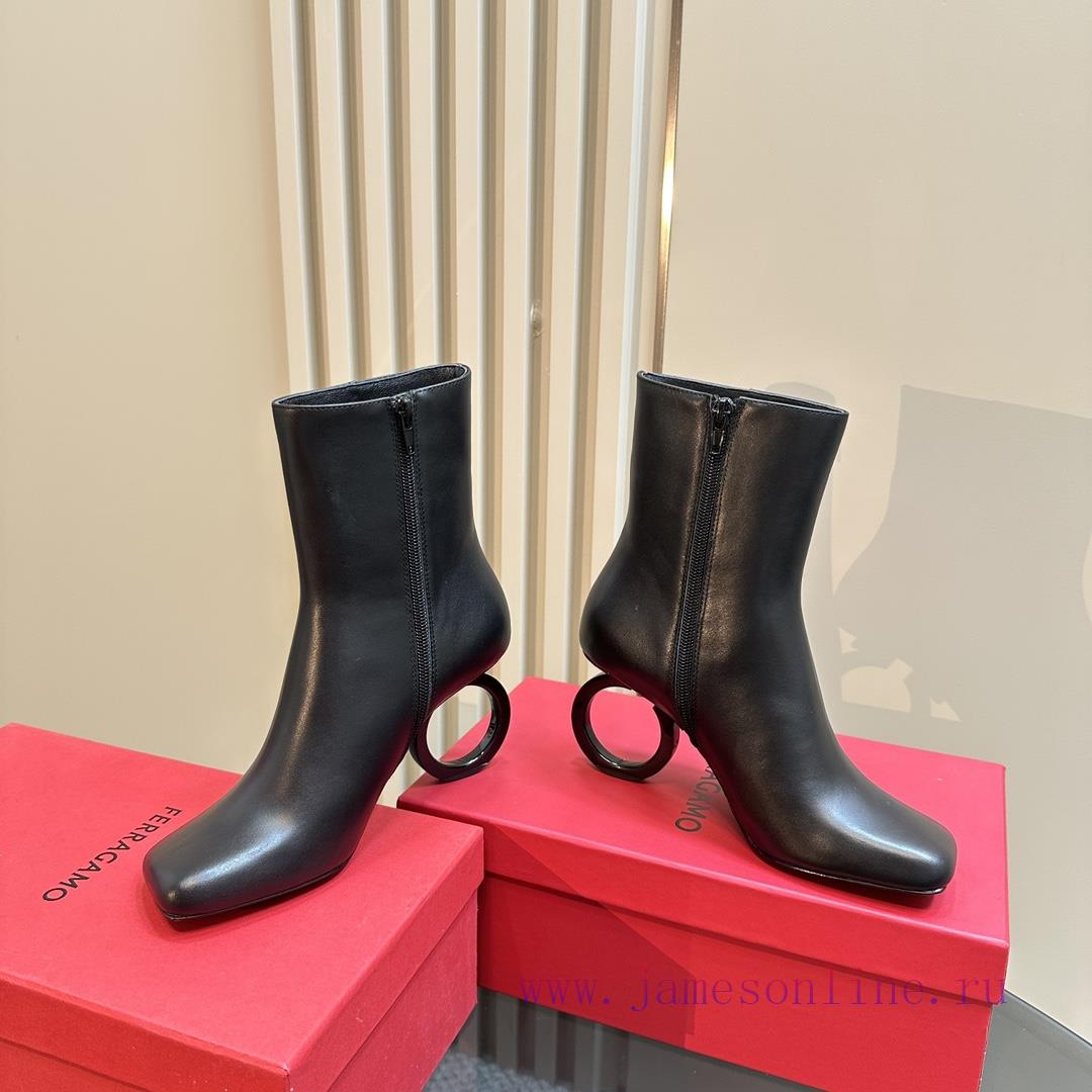 FERRAGAMO square toe fashion bootsUnique sculptural heel with same tone finish, adorned with4k6olgft - Image 4