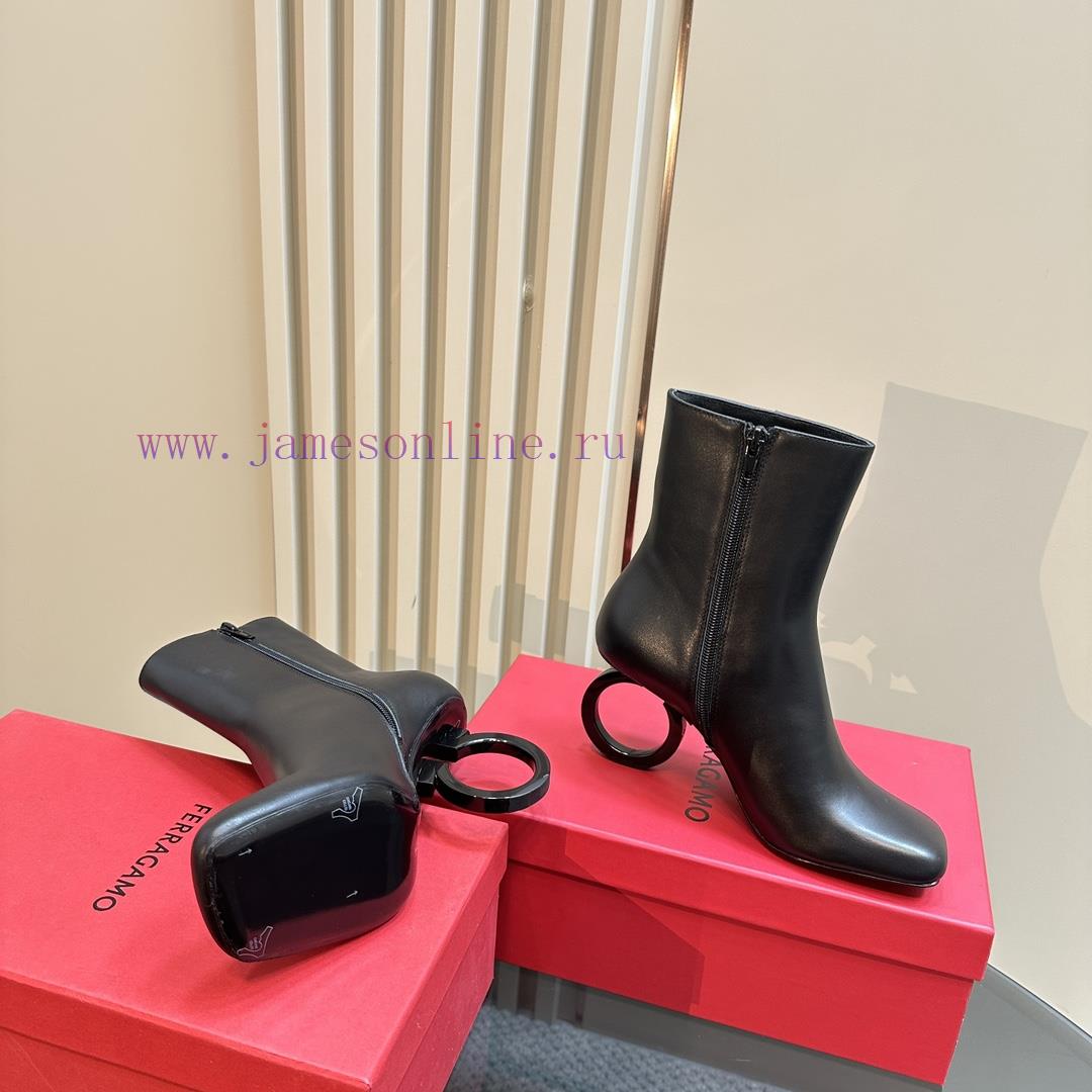 FERRAGAMO square toe fashion bootsUnique sculptural heel with same tone finish, adorned with4k6olgft - Image 5
