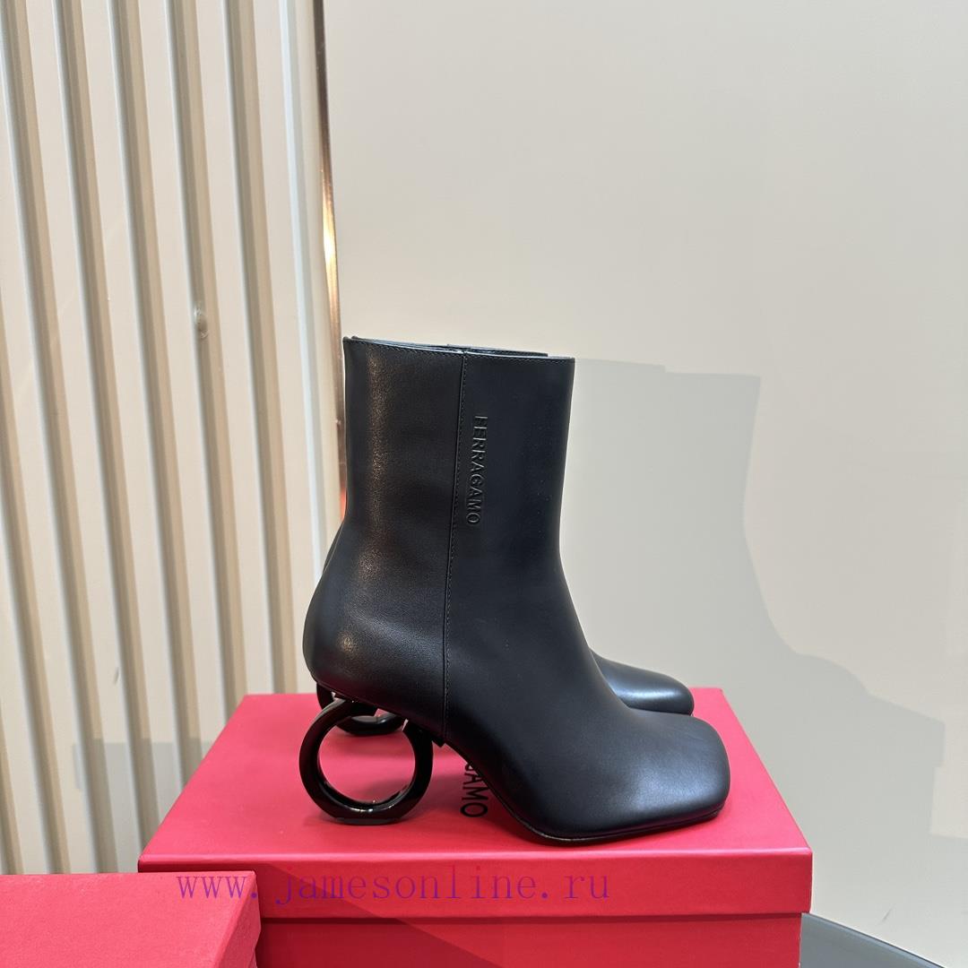 FERRAGAMO square toe fashion bootsUnique sculptural heel with same tone finish, adorned with4k6olgft - Image 6