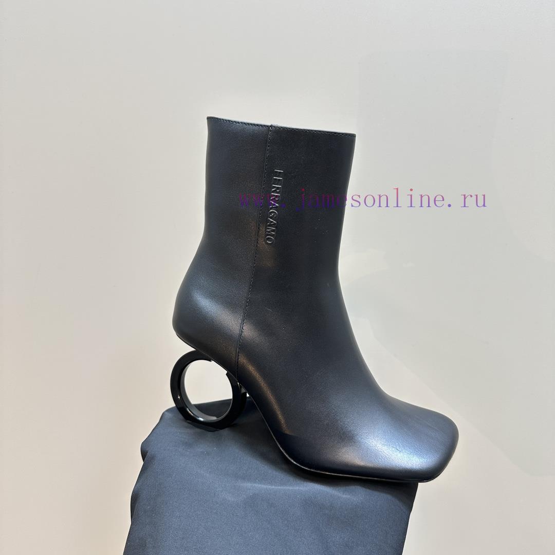 FERRAGAMO square toe fashion bootsUnique sculptural heel with same tone finish, adorned with4k6olgft - Image 8