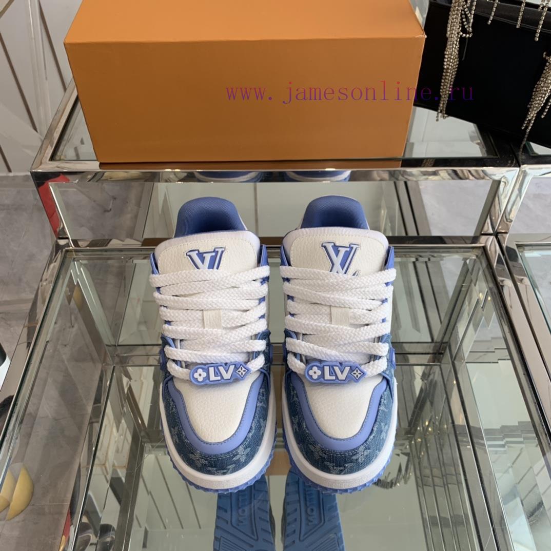 Louis Vuitton 2024 new denim LV Trainer chubby couple's bread shoes casual sports shoes boart1tk9me7 - Image 2