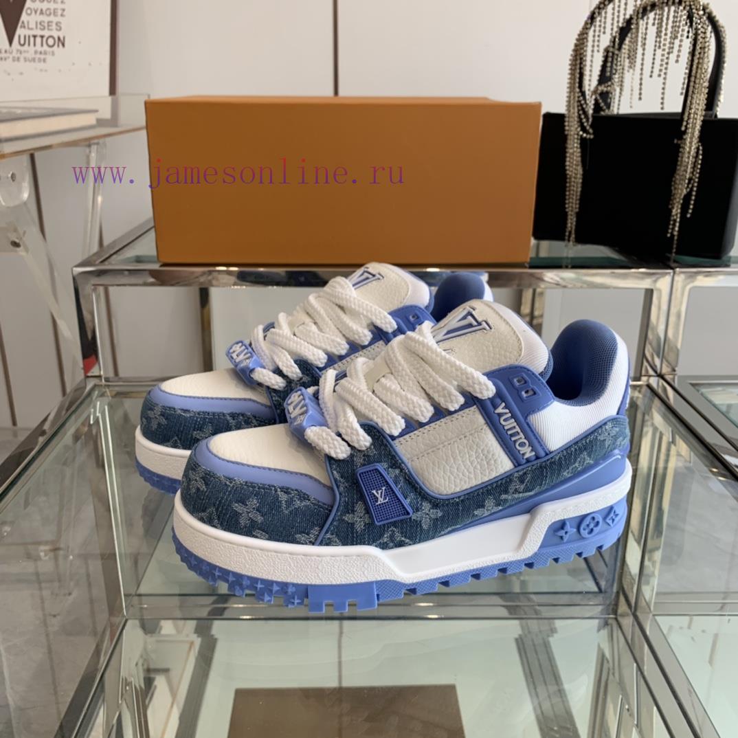 Louis Vuitton 2024 new denim LV Trainer chubby couple's bread shoes casual sports shoes boart1tk9me7 - Image 3