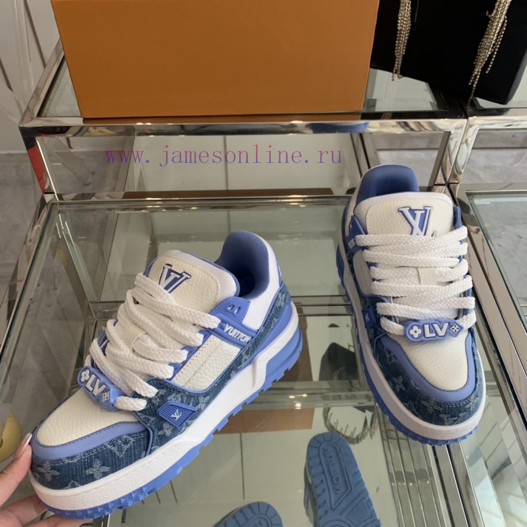Louis Vuitton 2024 new denim LV Trainer chubby couple's bread shoes casual sports shoes boart1tk9me7 - Image 4