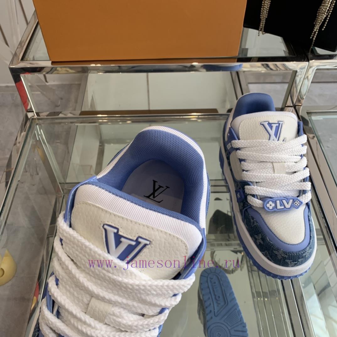 Louis Vuitton 2024 new denim LV Trainer chubby couple's bread shoes casual sports shoes boart1tk9me7 - Image 5