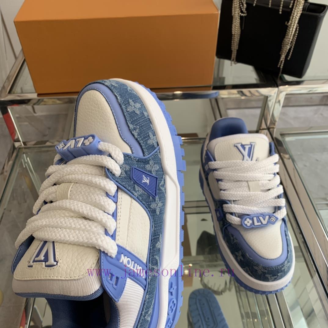 Louis Vuitton 2024 new denim LV Trainer chubby couple's bread shoes casual sports shoes boart1tk9me7 - Image 6