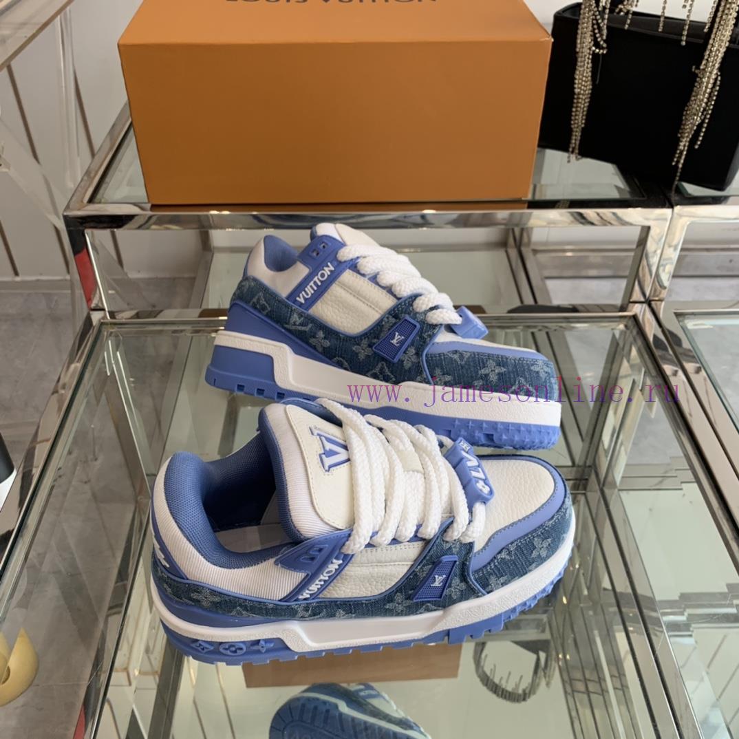 Louis Vuitton 2024 new denim LV Trainer chubby couple's bread shoes casual sports shoes boart1tk9me7 - Image 8