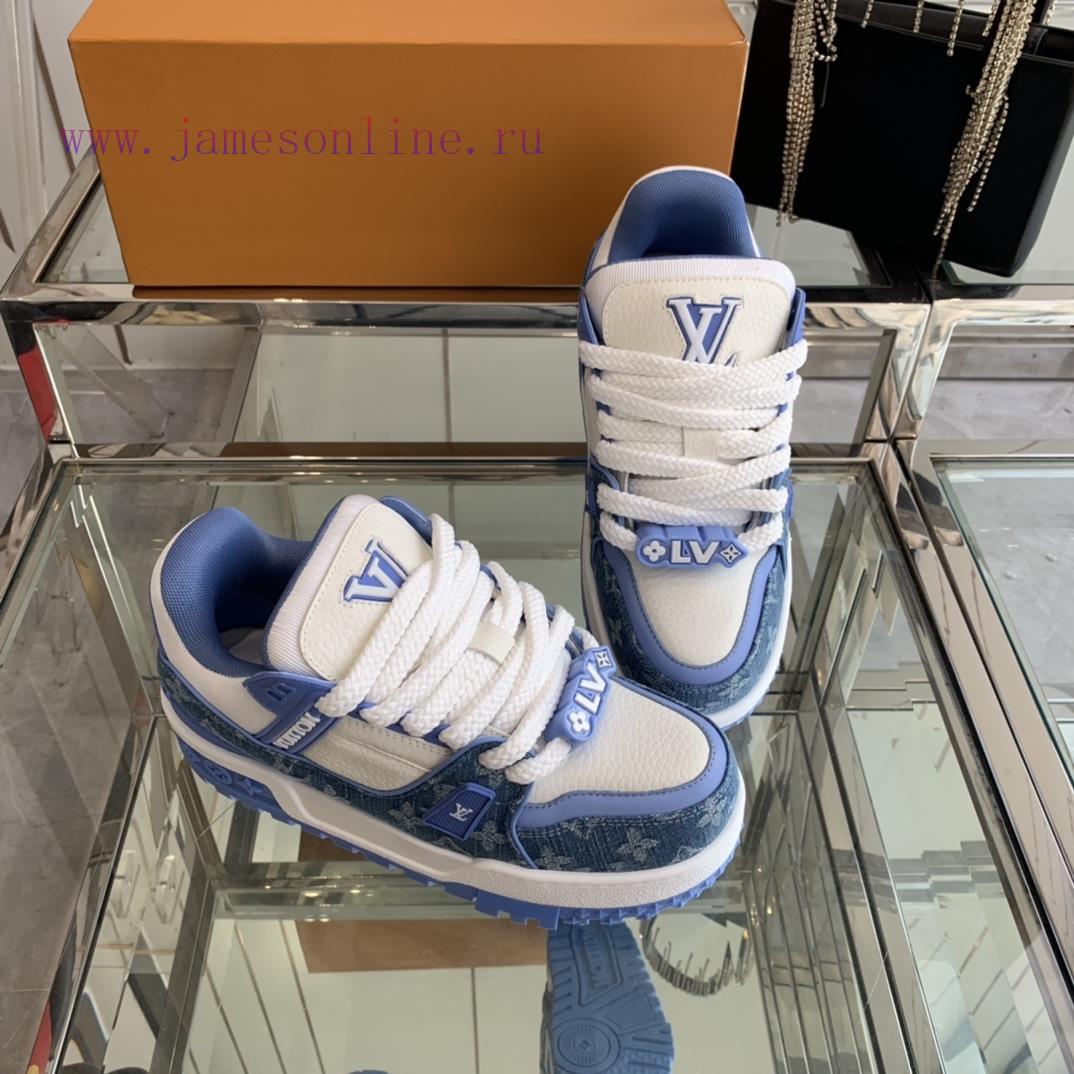 Louis Vuitton 2024 new denim LV Trainer chubby couple's bread shoes casual sports shoes boart1tk9me7 - Image 9