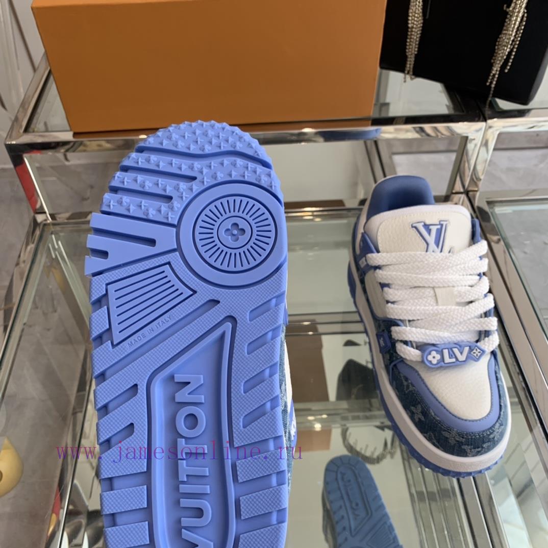 Louis Vuitton 2024 new denim LV Trainer chubby couple's bread shoes casual sports shoes boart1tk9me7 - Image 10