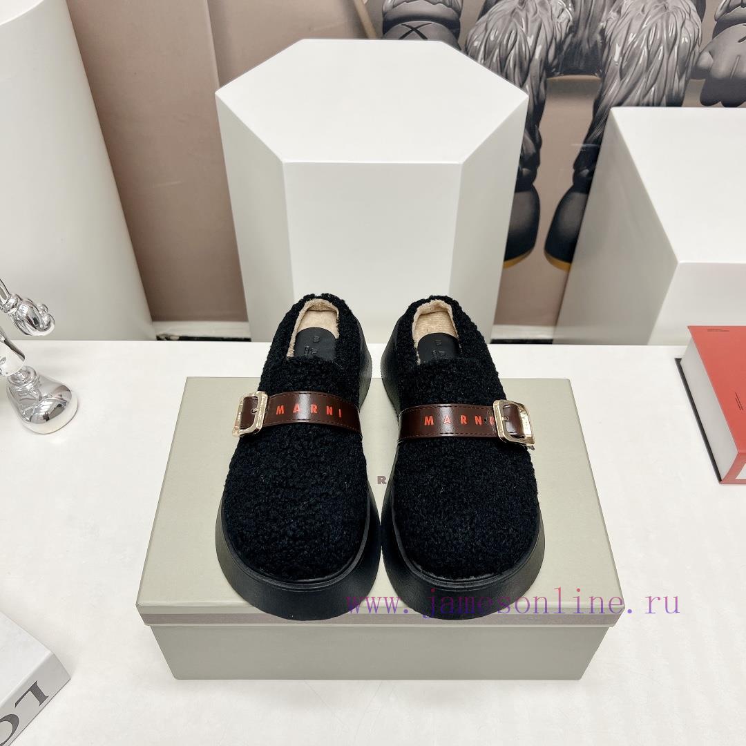 Top tierMARNI 2023 Autumn/Winter New CollectionCasual hairy single shoesCute and Warm Baby Sb5kwv7y8 - Image 2