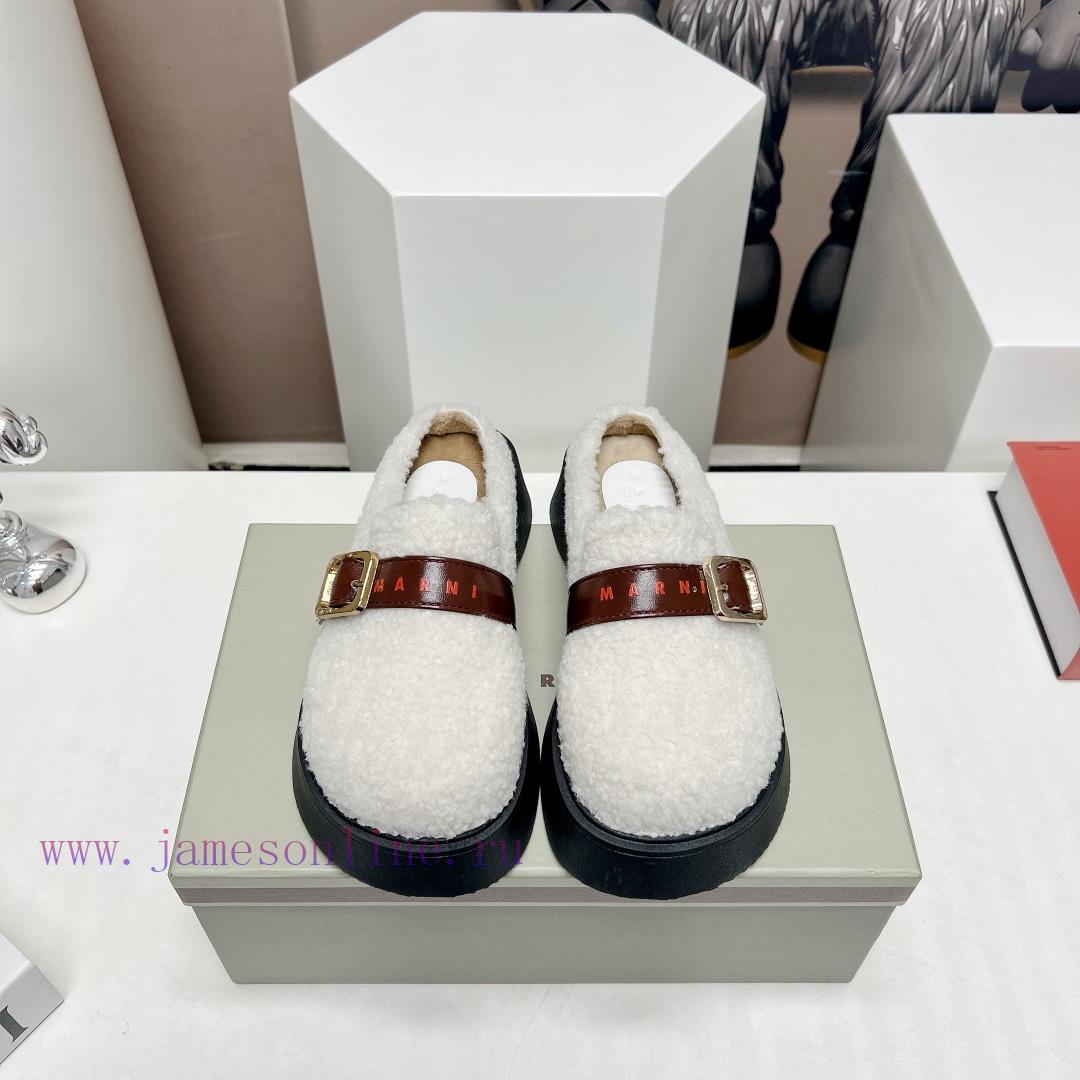 Top tierMARNI 2023 Autumn/Winter New CollectionCasual hairy single shoesCute and Warm Baby S6ppy1846 - Image 2