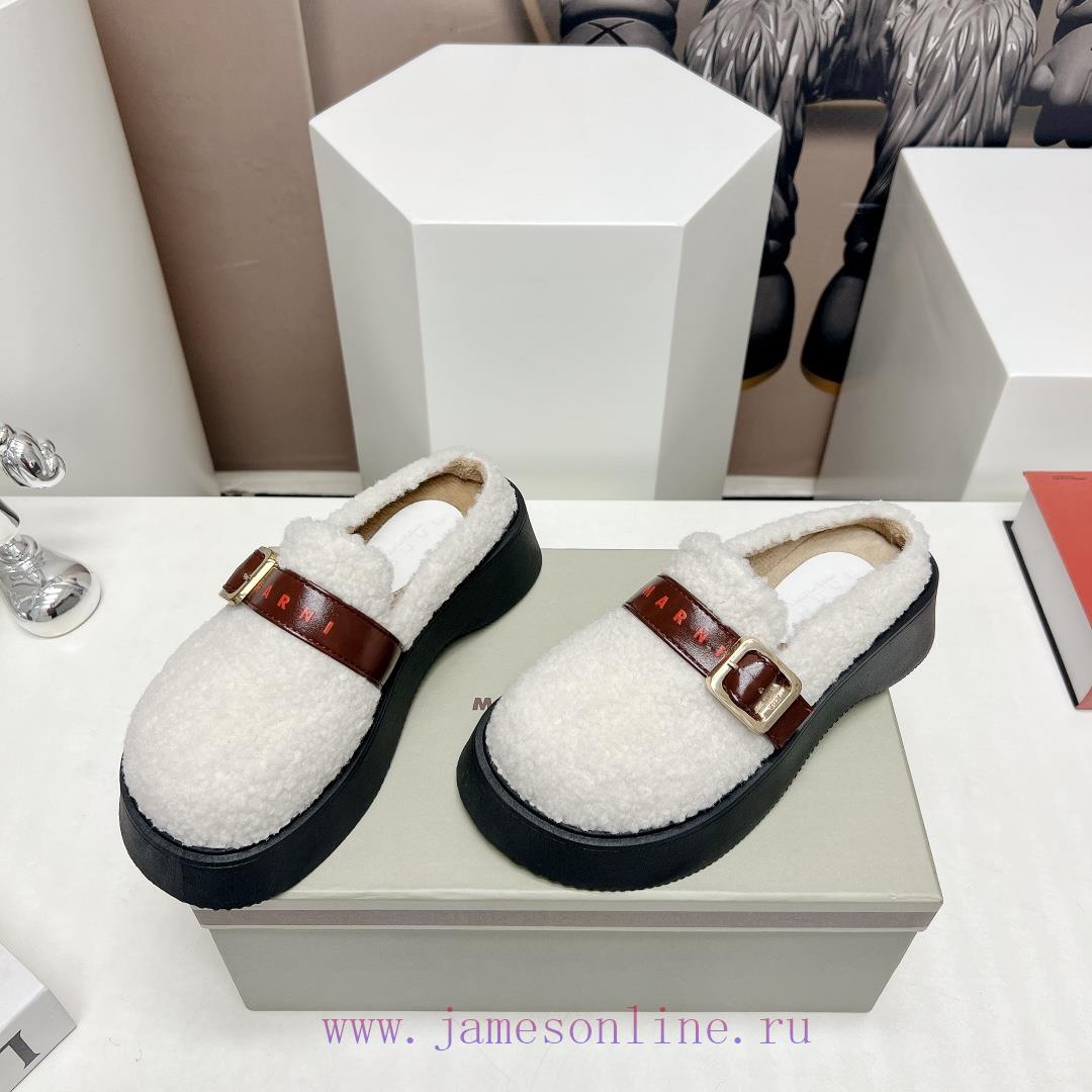 Top tierMARNI 2023 Autumn/Winter New CollectionCasual hairy single shoesCute and Warm Baby S6ppy1846 - Image 4