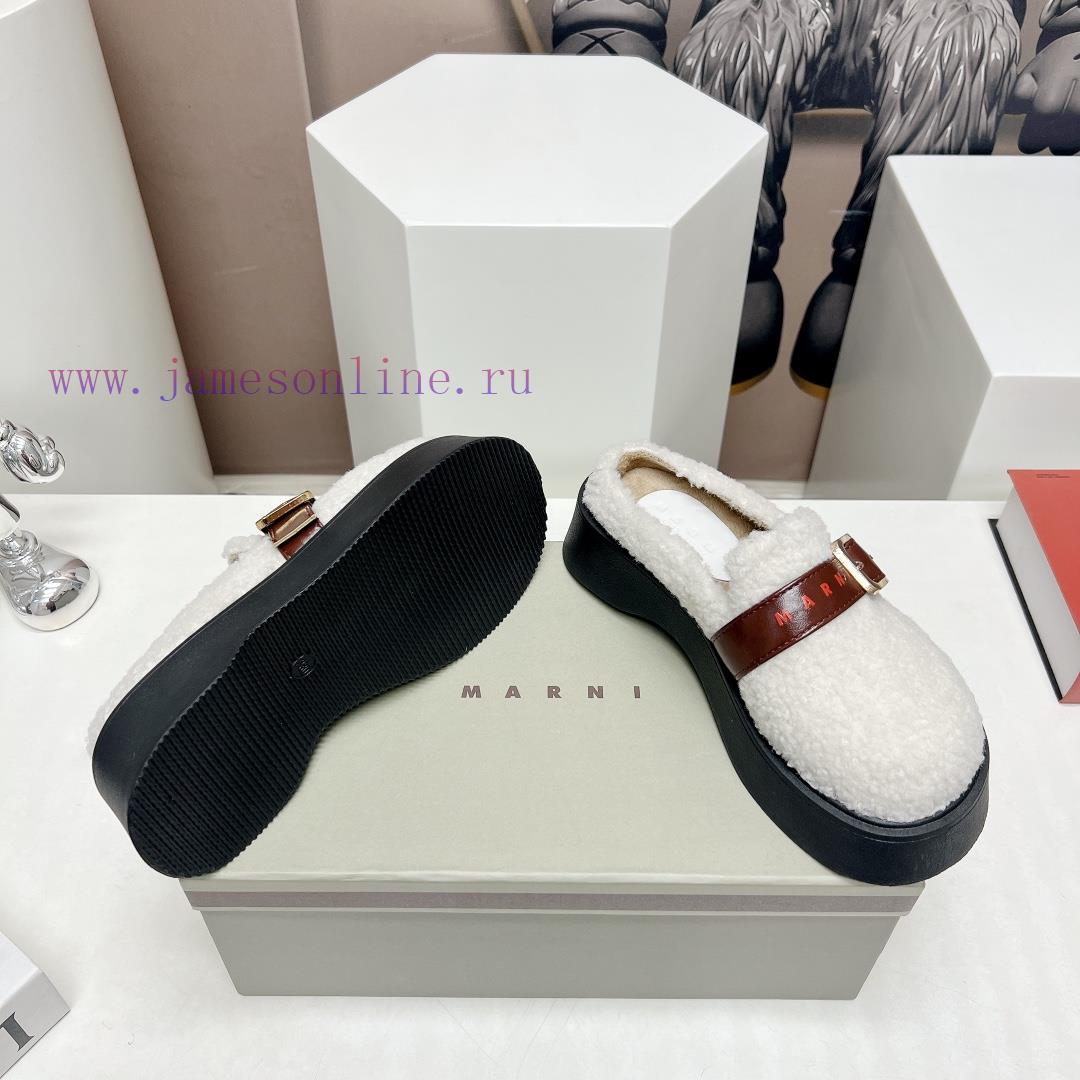 Top tierMARNI 2023 Autumn/Winter New CollectionCasual hairy single shoesCute and Warm Baby S6ppy1846 - Image 9