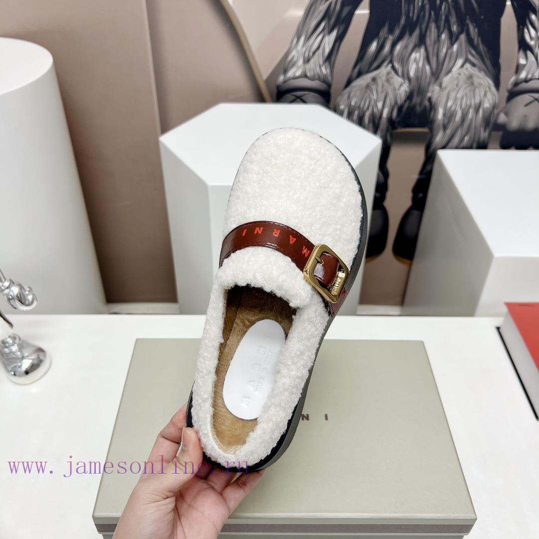 Top tierMARNI 2023 Autumn/Winter New CollectionCasual hairy single shoesCute and Warm Baby S6ppy1846 - Image 10