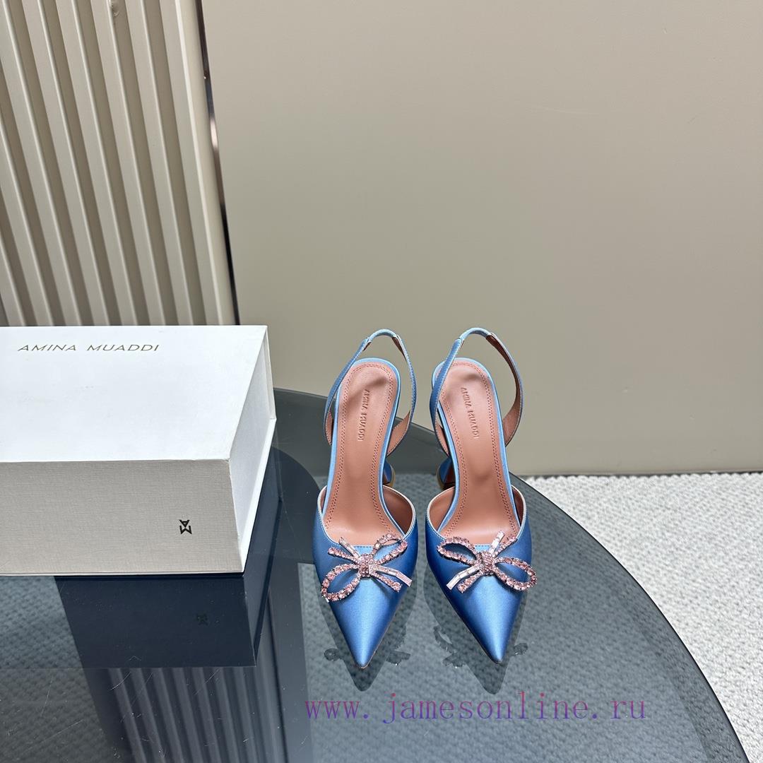 Amina Muaddi Sparkling Diamond Bow Beautiful Fashion ShoesAuthentic 11 Remastered Top Qualitr75p9378 - Image 3