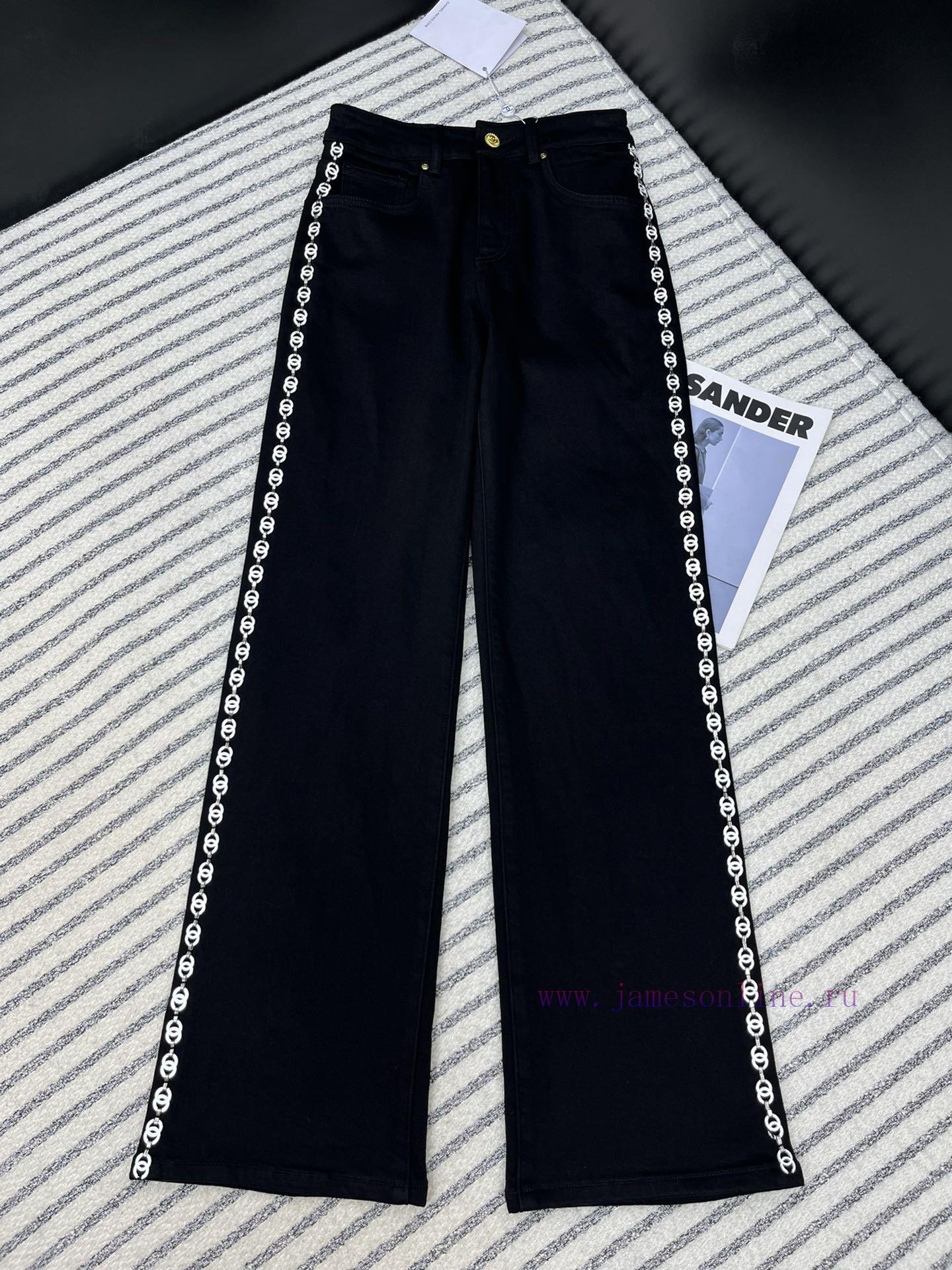 Full score Chanel * 24 autumn and winter metal chain decoration straight leg jeans mold cust tdyf0n7p