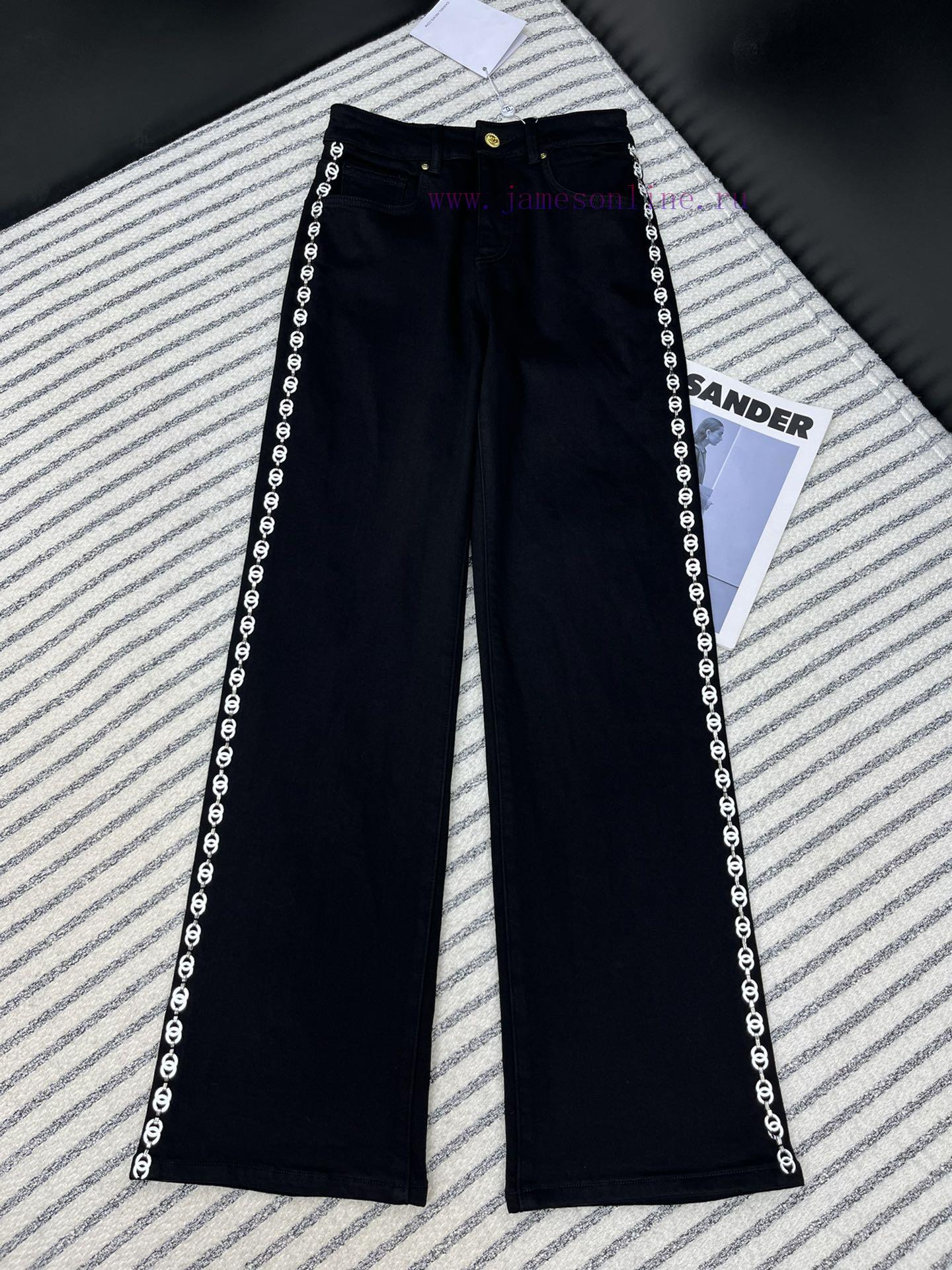 Full score Chanel * 24 autumn and winter metal chain decoration straight leg jeans mold cust tdyf0n7p - Image 2