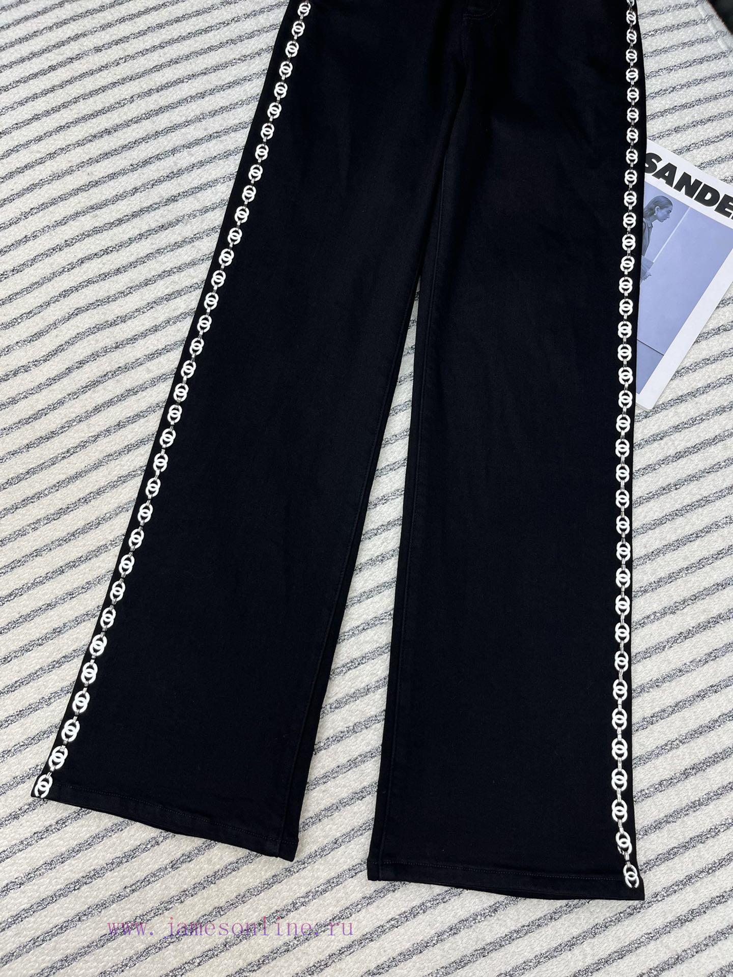 Full score Chanel * 24 autumn and winter metal chain decoration straight leg jeans mold cust tdyf0n7p - Image 3
