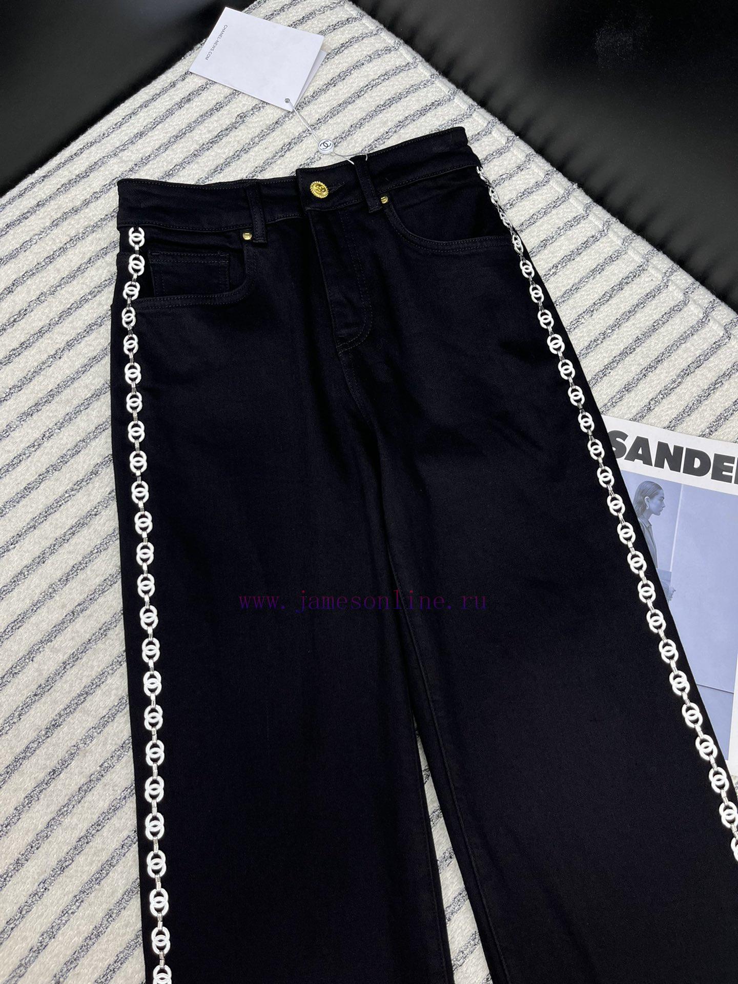 Full score Chanel * 24 autumn and winter metal chain decoration straight leg jeans mold cust tdyf0n7p - Image 4