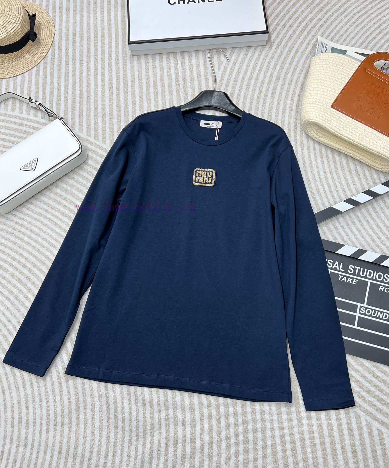 MIU Isetan Limited Edition Tibetan Blue Tone Long Sleeve T-shirtEmbroidered with contrasting hwzk6hvc - Image 2