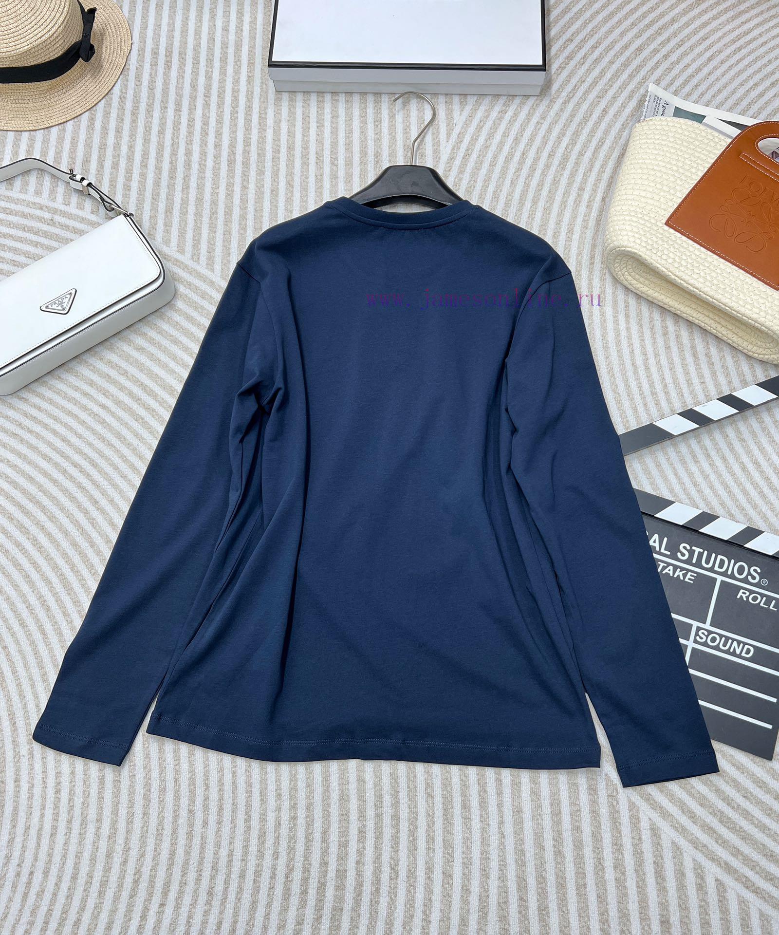 MIU Isetan Limited Edition Tibetan Blue Tone Long Sleeve T-shirtEmbroidered with contrasting hwzk6hvc - Image 3