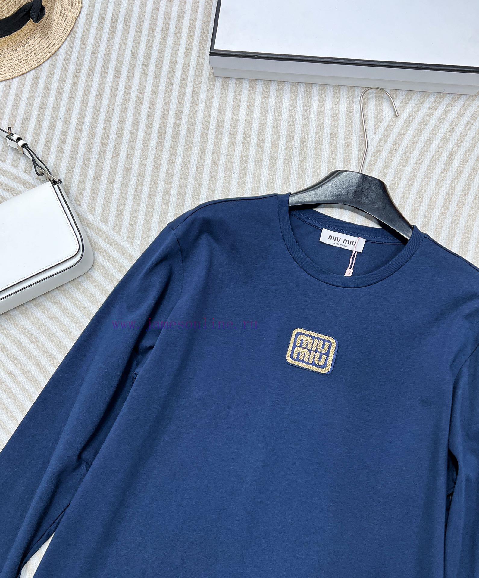 MIU Isetan Limited Edition Tibetan Blue Tone Long Sleeve T-shirtEmbroidered with contrasting hwzk6hvc - Image 4