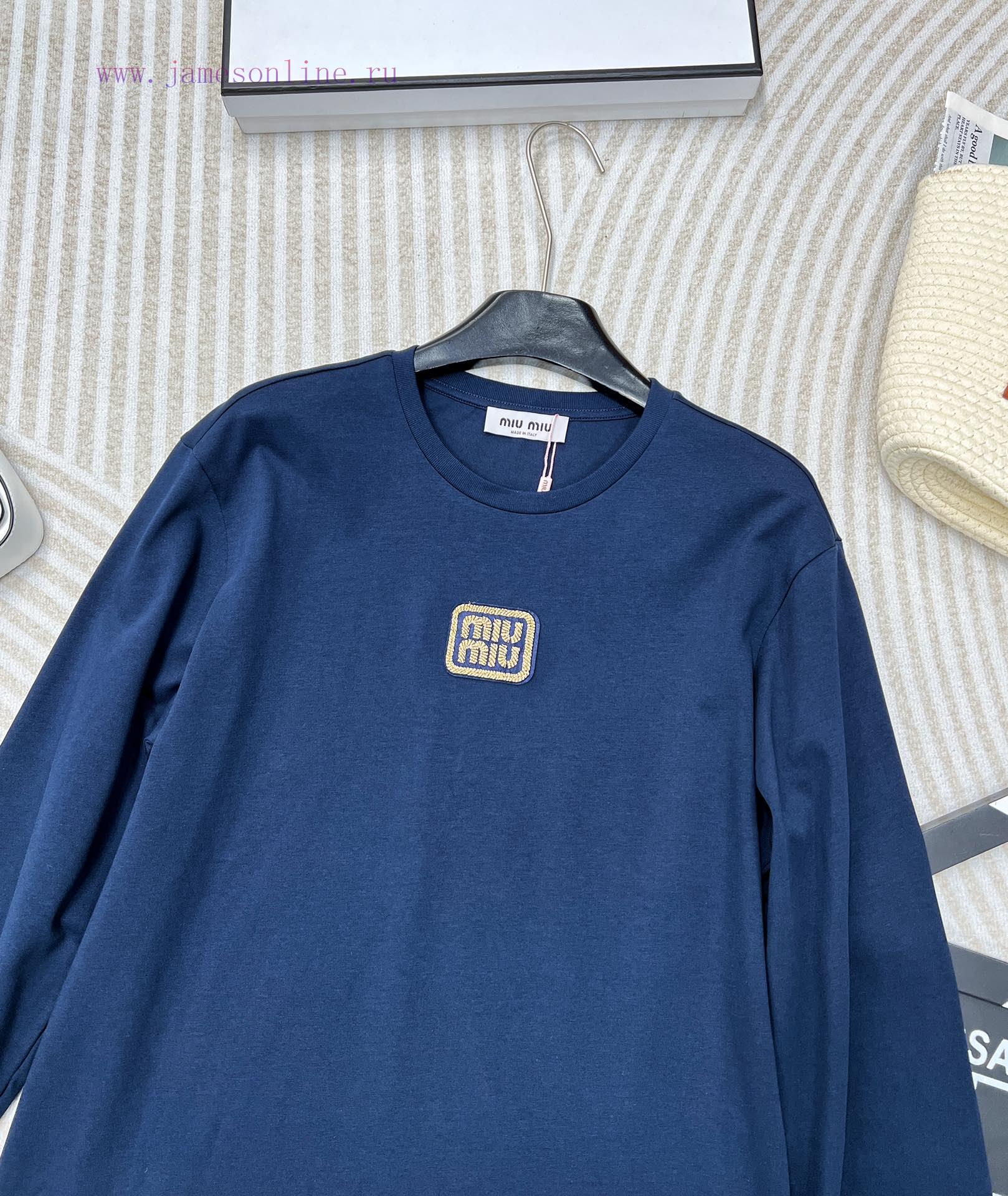 MIU Isetan Limited Edition Tibetan Blue Tone Long Sleeve T-shirtEmbroidered with contrasting hwzk6hvc - Image 5