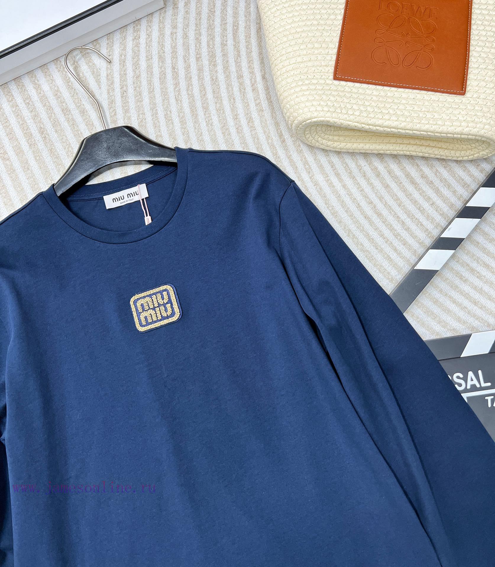 MIU Isetan Limited Edition Tibetan Blue Tone Long Sleeve T-shirtEmbroidered with contrasting hwzk6hvc - Image 6