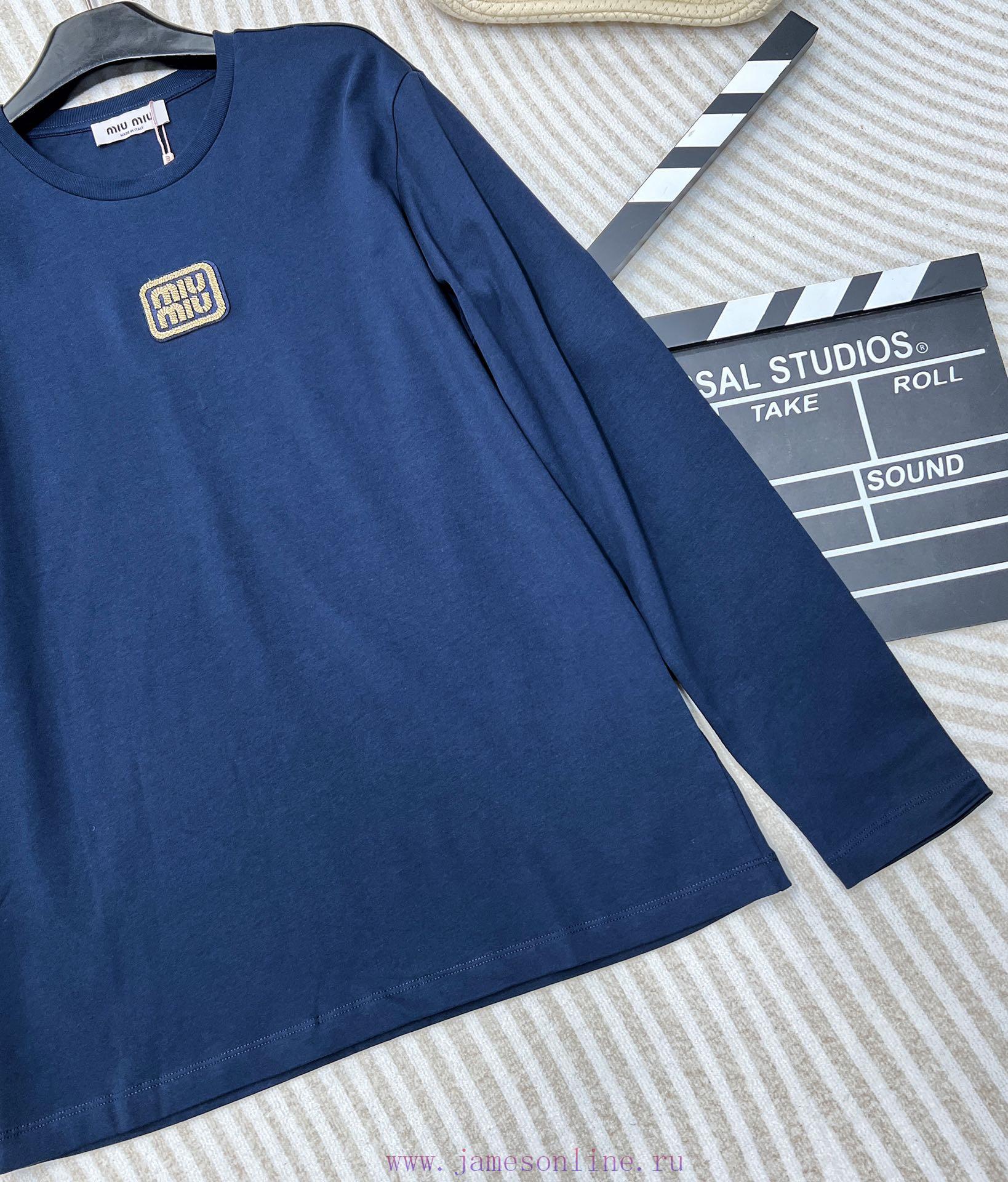 MIU Isetan Limited Edition Tibetan Blue Tone Long Sleeve T-shirtEmbroidered with contrasting hwzk6hvc - Image 7
