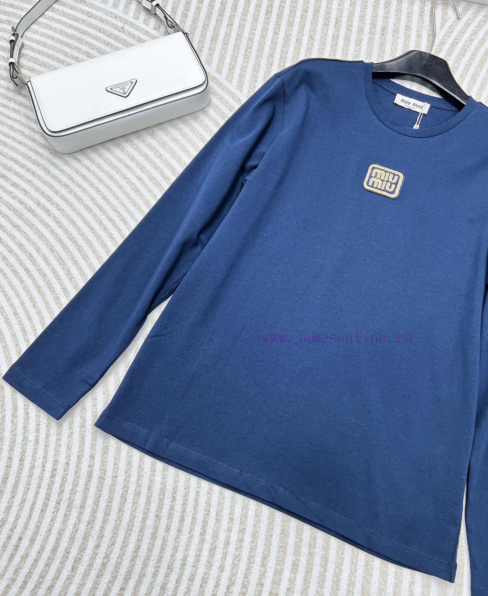 MIU Isetan Limited Edition Tibetan Blue Tone Long Sleeve T-shirtEmbroidered with contrasting hwzk6hvc - Image 8