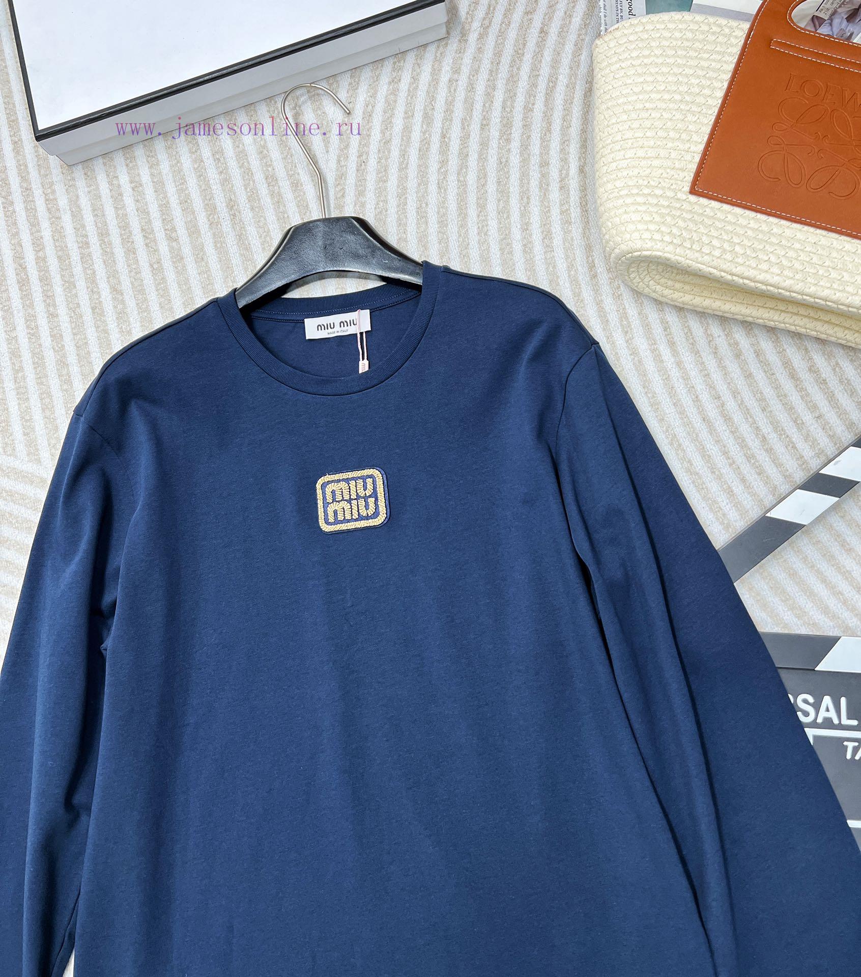 MIU Isetan Limited Edition Tibetan Blue Tone Long Sleeve T-shirtEmbroidered with contrasting hwzk6hvc - Image 9
