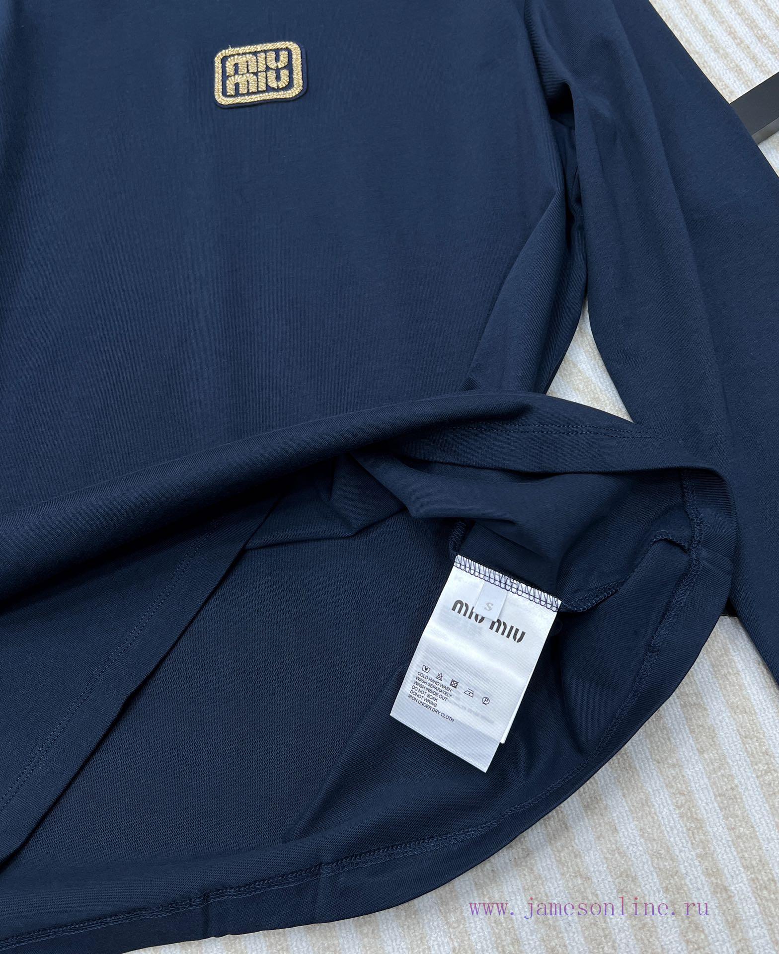 MIU Isetan Limited Edition Tibetan Blue Tone Long Sleeve T-shirtEmbroidered with contrasting hwzk6hvc - Image 10