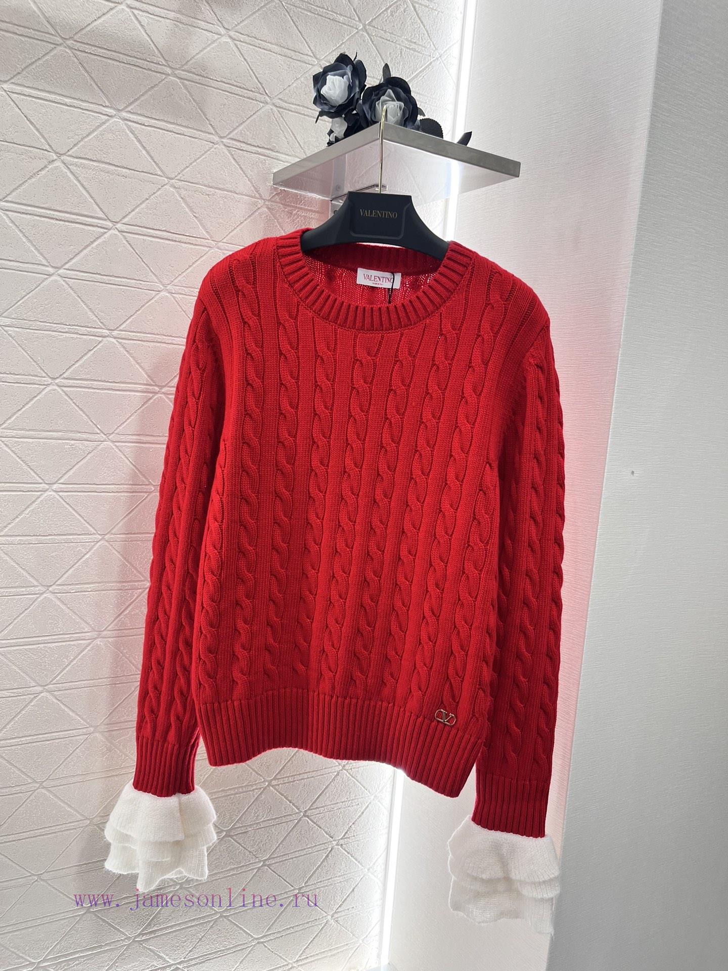 Valentino 2024 new product launchedFried Dough Twists knitting lace sleeve sweaterCustomized ewvyuf50 - Image 2