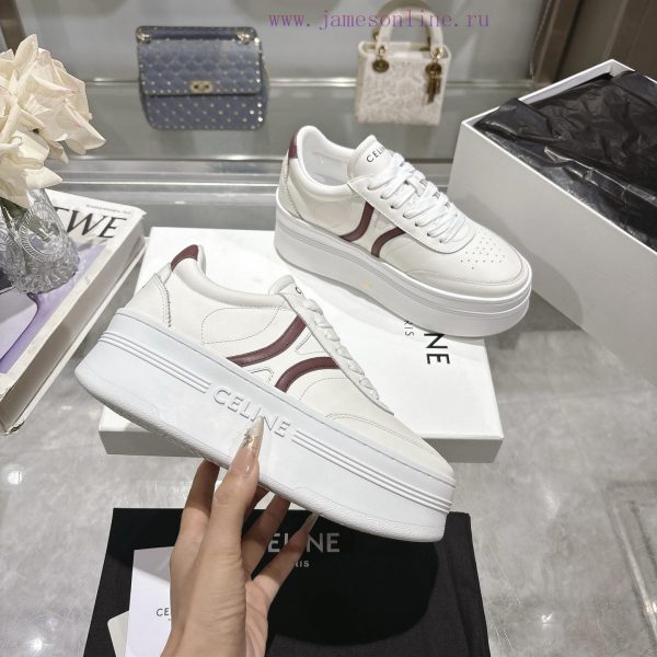 βοζικις πεδιλα | CELINE BLOCK TRIOMPHE Leather Slope Heel Sneakers Thick Bottom White Shoes With Arc De Triomphe zet6xxvl | 361 παπουτσια