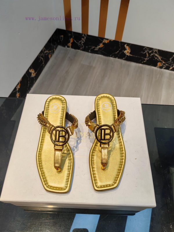 boxer μποτακια με τακουνι | Out Balmain 2024 Spring/Summer Fashion Show Original Metal Buckle Chain Flat SlippersBrand Balm s279cm29 | brandsgalaxy παπουτσια